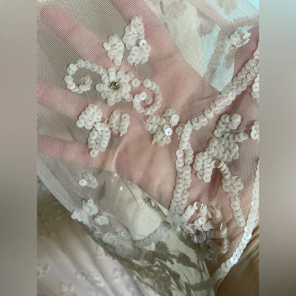 MAC DUGGAL Blush Pink V Neck Flounce Sleeve Embellished Mesh Gown Sz 18 NWT 9144 - Picture 14 of 15